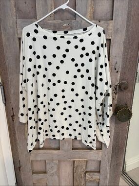 MXM White Long Sleeve Top with Black Polka Dots